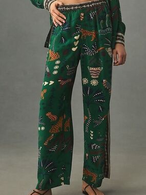 FARM Rio Forest Green Wide-Leg Printed Pants